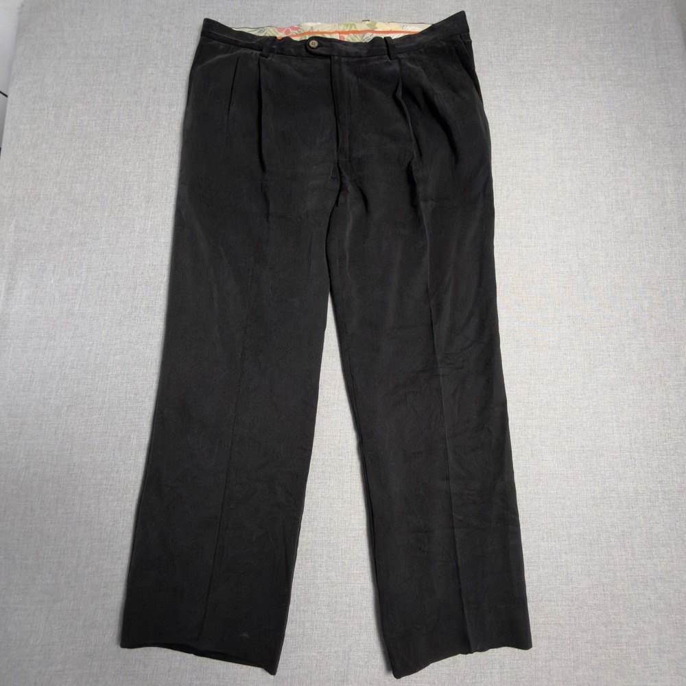 Tommy‎ Bahama Pants Mens 35x30 Black Silk Cotton Pleated Relaxed Dress Pockets